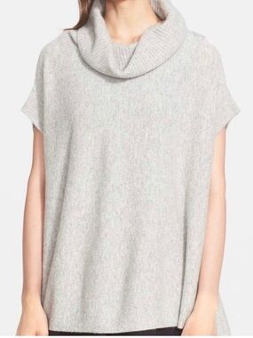 Vince M Cowl neck short sleeve grey cashmere tunic sweater